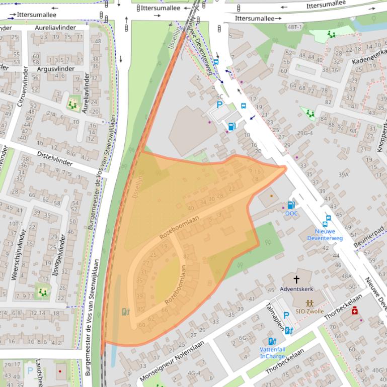 Kaart van postcodegebied 8014BZ.