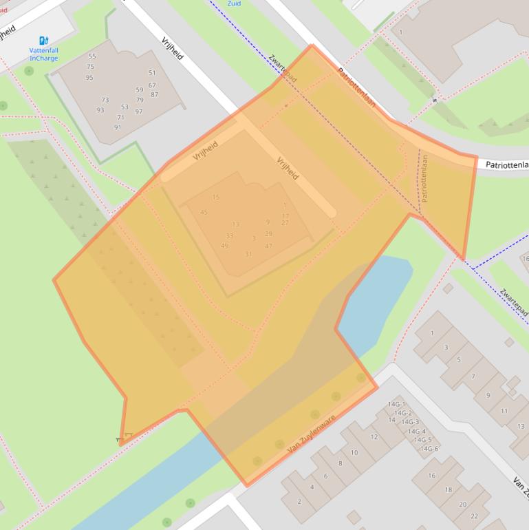 Kaart van postcodegebied 8014XX.