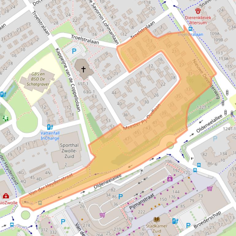 Kaart van postcodegebied 8014ZR.