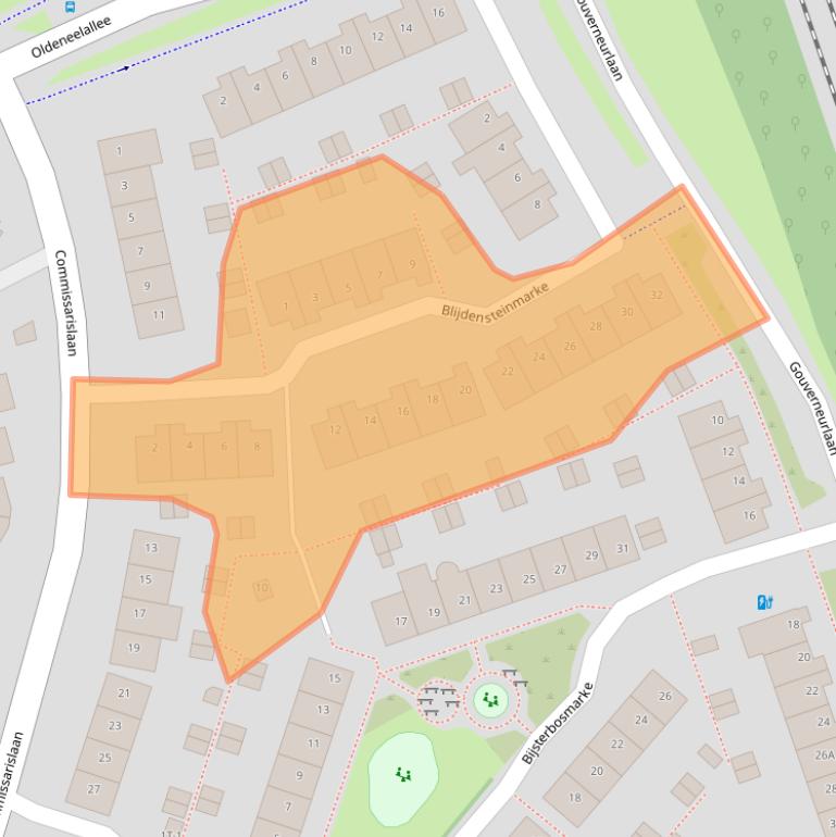 Kaart van postcodegebied 8016BD.