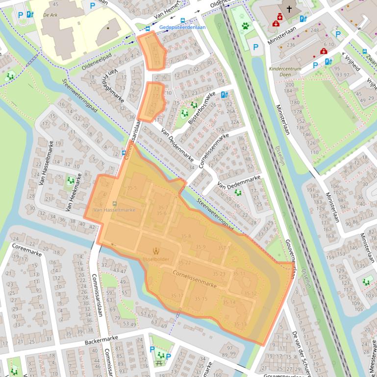 Kaart van postcodegebied 8016BE.