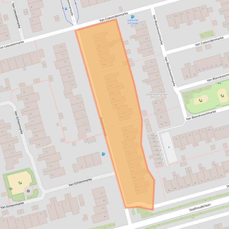 Kaart van postcodegebied 8016EJ.
