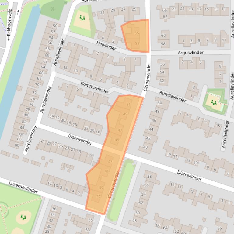 Kaart van postcodegebied 8016HZ.