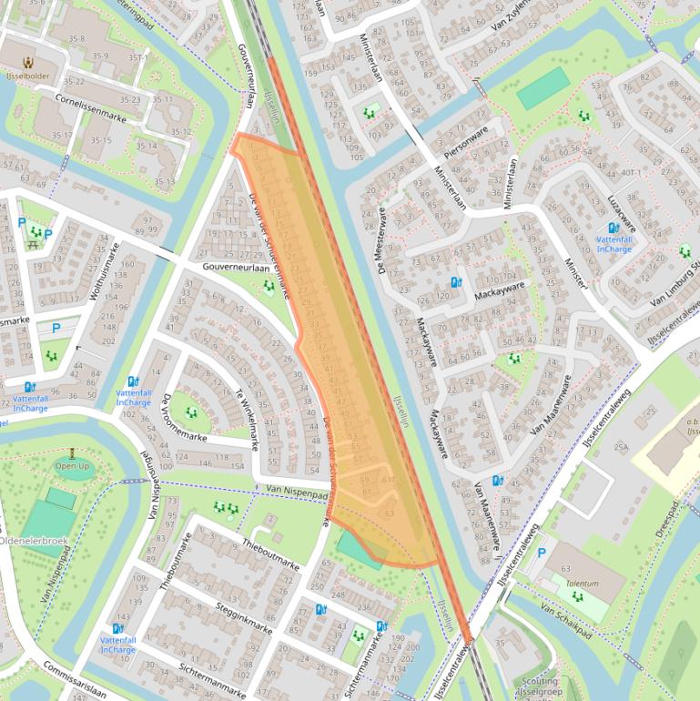 Kaart van postcodegebied 8016MB.