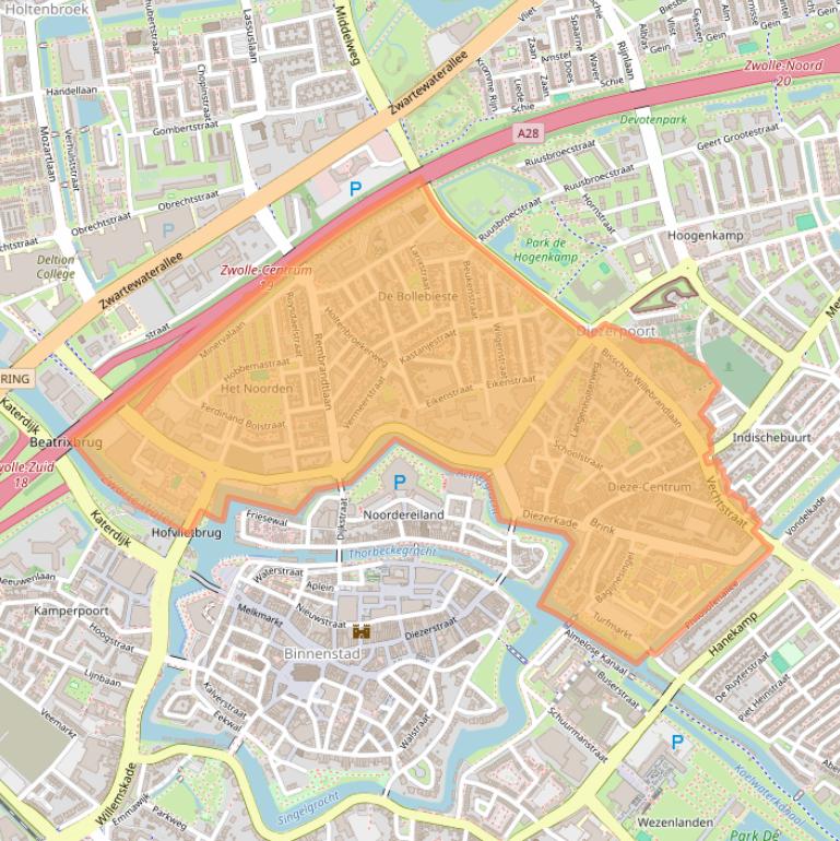 Kaartafbeelding, ingezoomd op postcodegebied 8021.