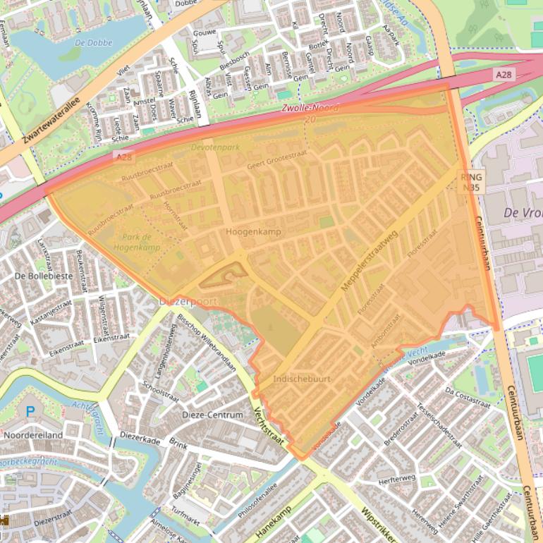 Kaart van postcodegebied 8022.