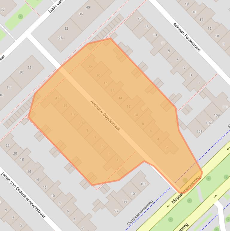 Kaart van postcodegebied 8022AZ.