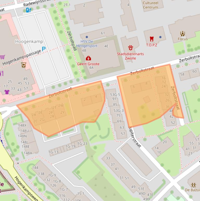 Kaart van postcodegebied 8022RX.