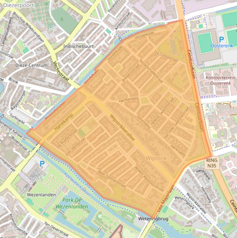 Kaart van postcodegebied 8023.