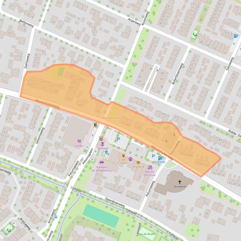 Kaart van postcodegebied 8042AJ.