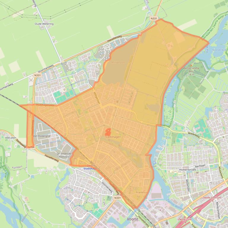 Kaart van postcodegebied 8043.