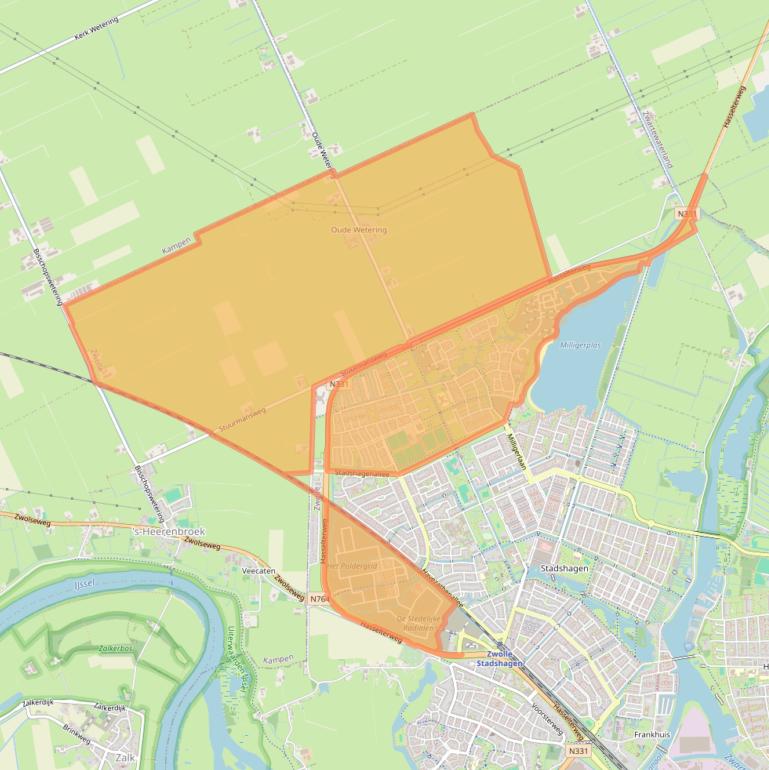 Kaart van postcodegebied 8044.