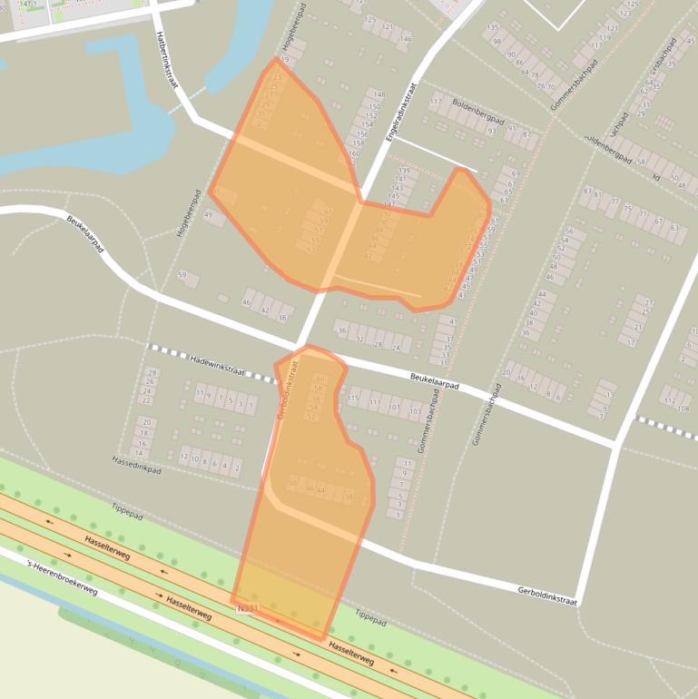 Kaart van postcodegebied 8044AG.