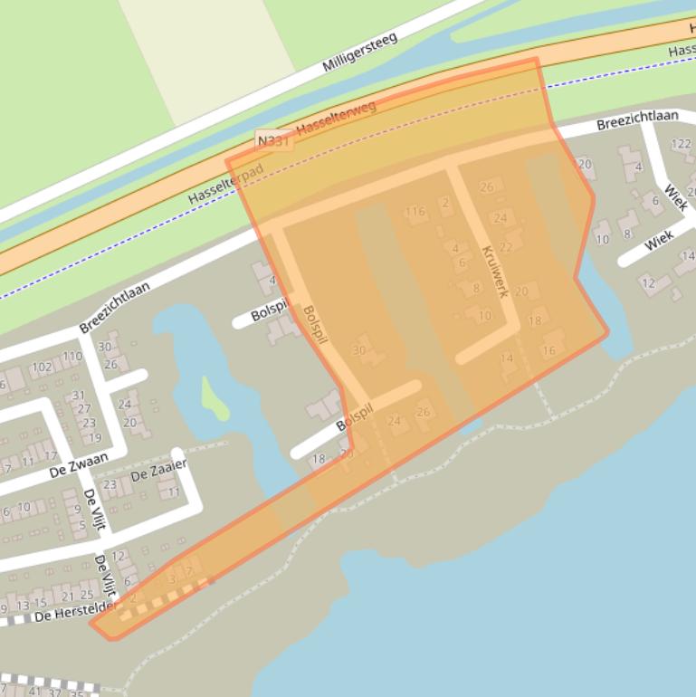 Kaart van postcodegebied 8044WB.