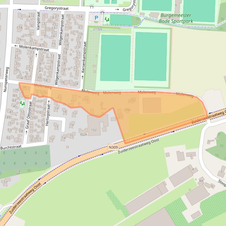 Kaart van postcodegebied 8081BJ.