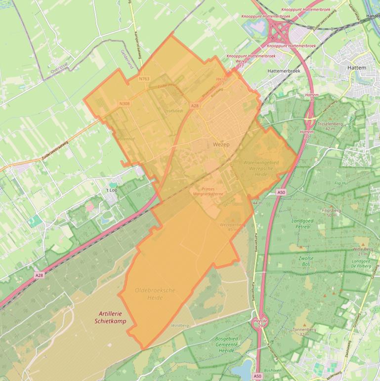 Kaart van postcodegebied 8091.