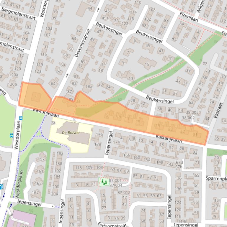 Kaart van postcodegebied 8102JE.