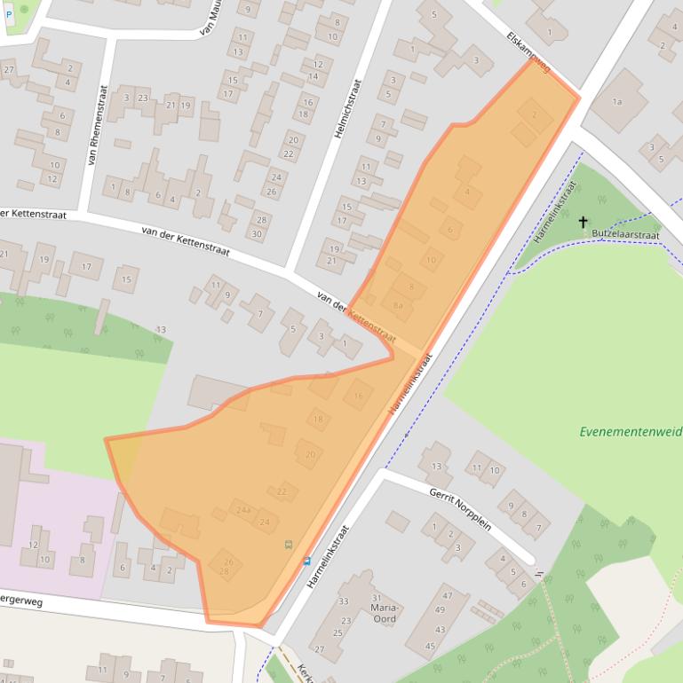 Kaart van postcodegebied 8105AM.