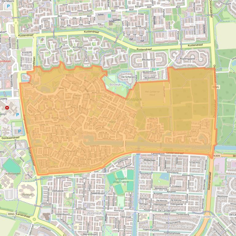 Kaart van postcodegebied 8225.
