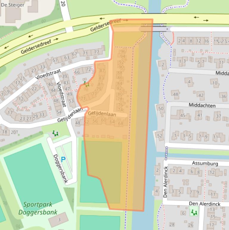 Kaart van postcodegebied 8226DG.