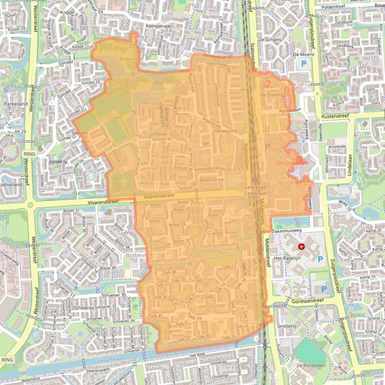 Kaart van postcodegebied 8232.