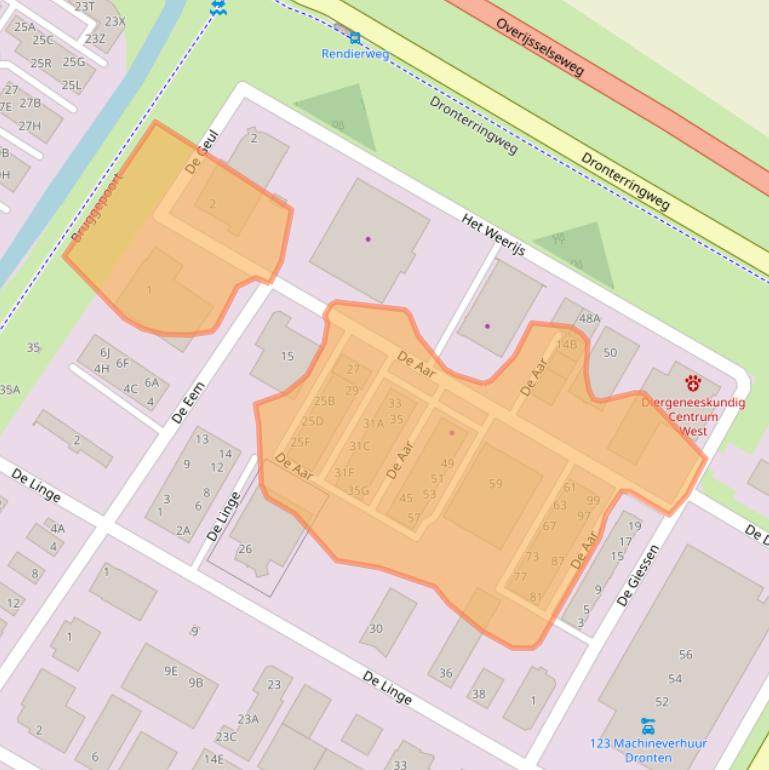 Kaart van postcodegebied 8253PN.