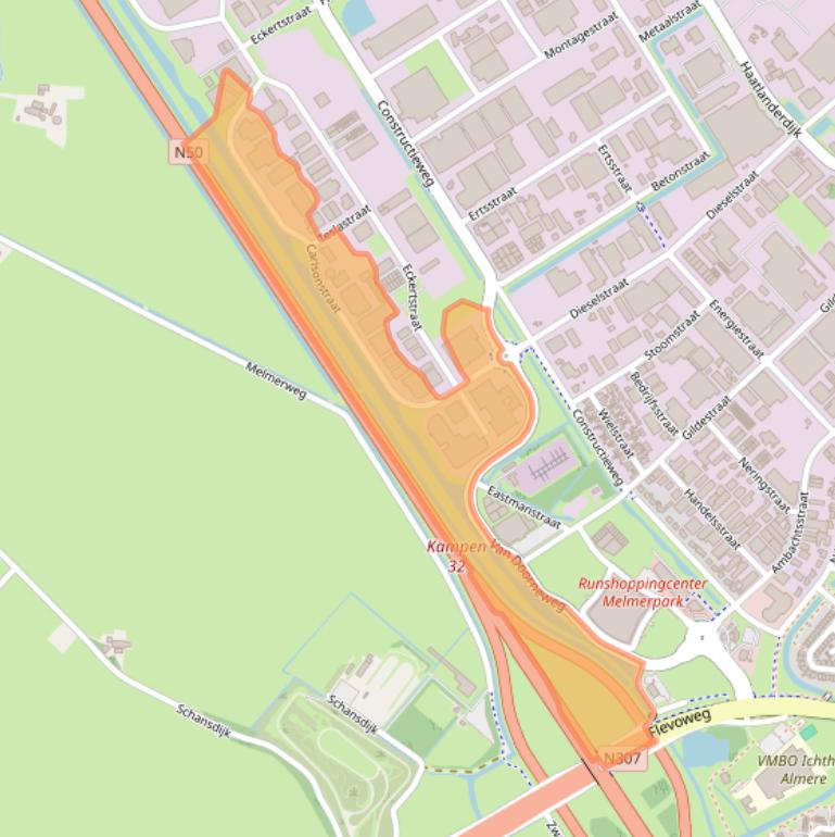 Kaart van postcodegebied 8263CA.