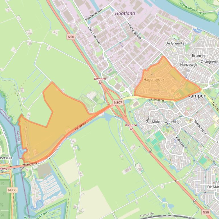 Kaart van postcodegebied 8264.