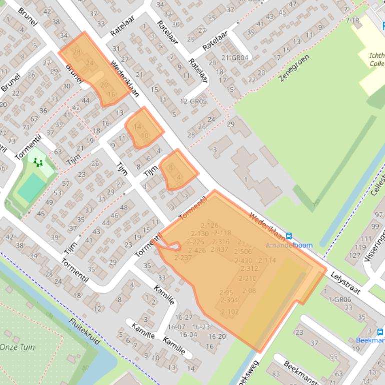 Kaart van postcodegebied 8265DC.