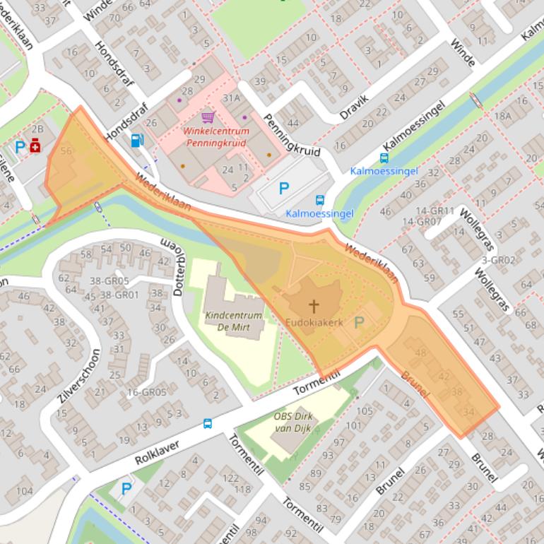 Kaart van postcodegebied 8265DD.
