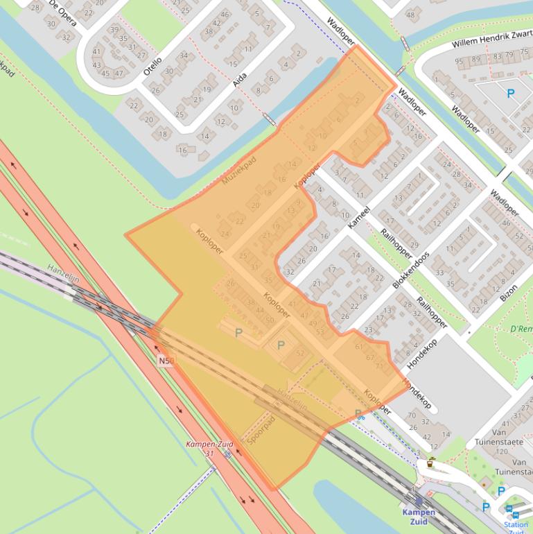 Kaart van postcodegebied 8265TX.