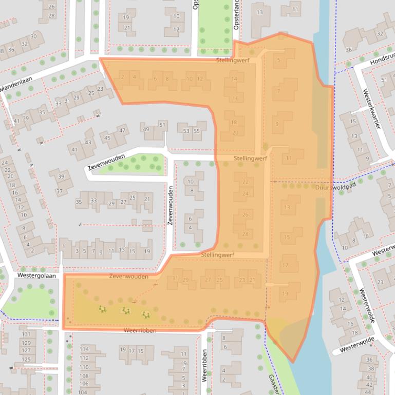 Kaart van postcodegebied 8302LG.