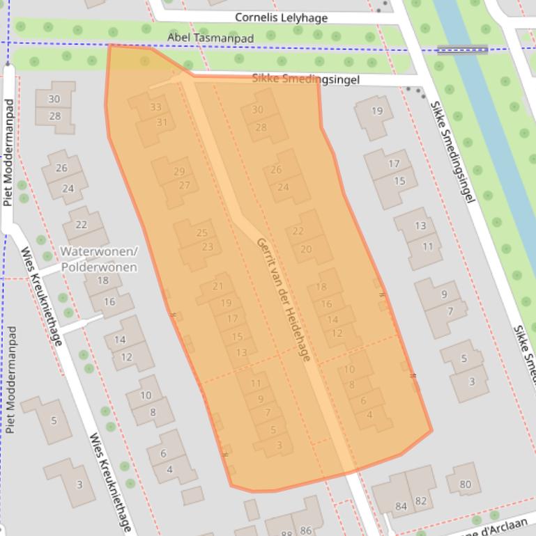 Kaart van postcodegebied 8302TE.