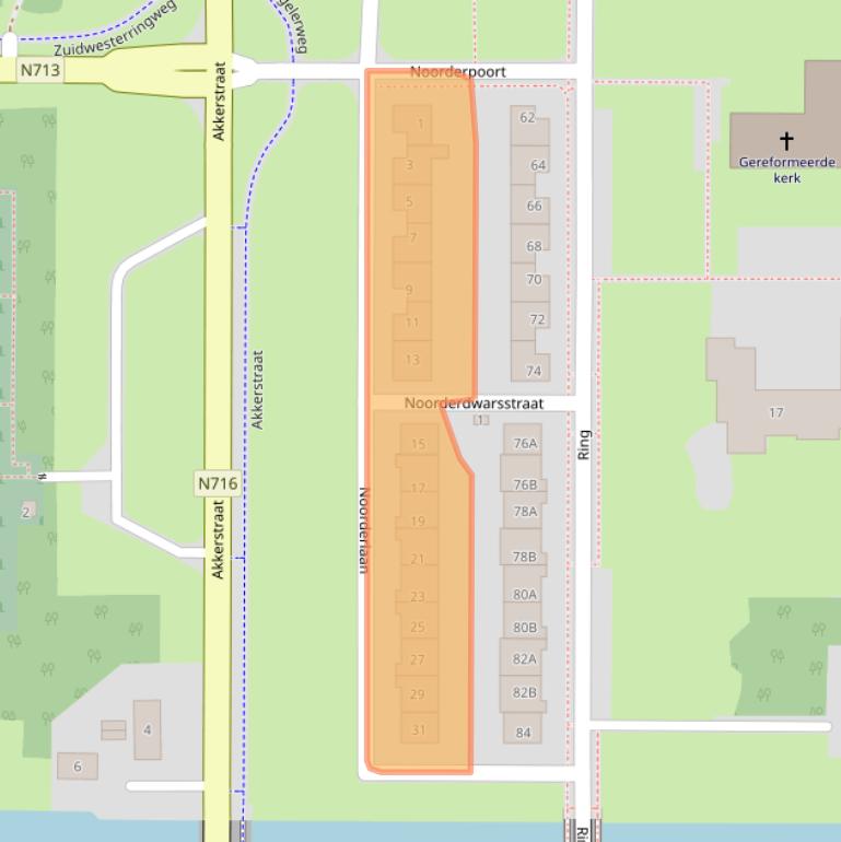 Kaart van postcodegebied 8308BR.