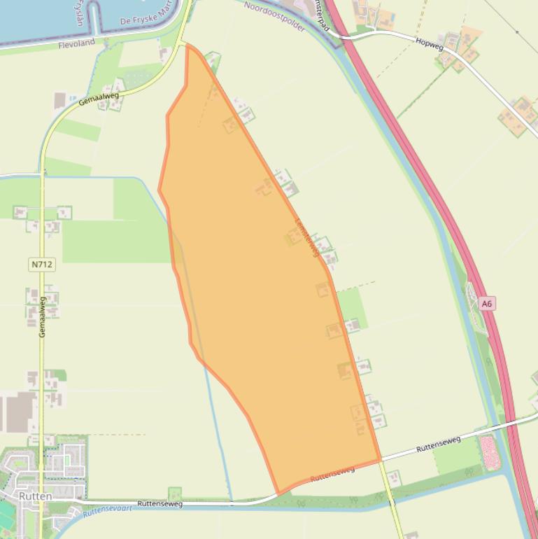 Kaart van postcodegebied 8313RA.