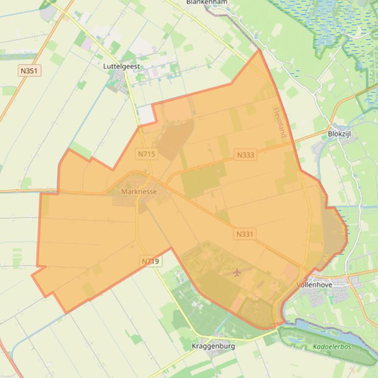 Kaart van postcodegebied 8316.