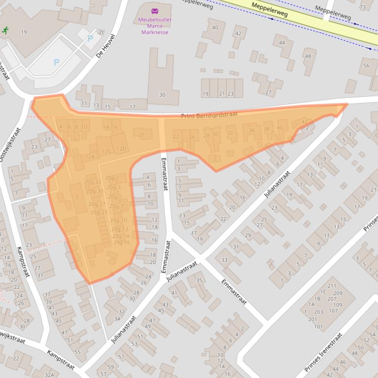 Kaart van postcodegebied 8331EJ.