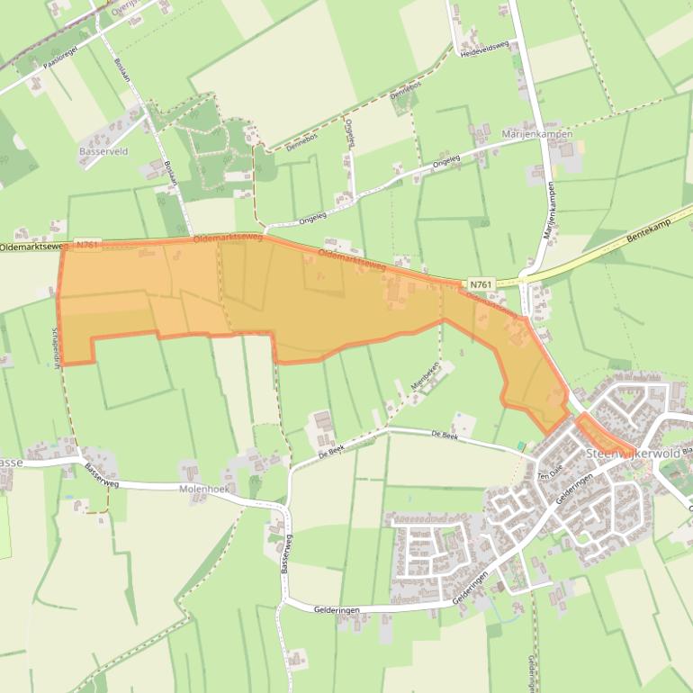 Kaart van postcodegebied 8341SE.