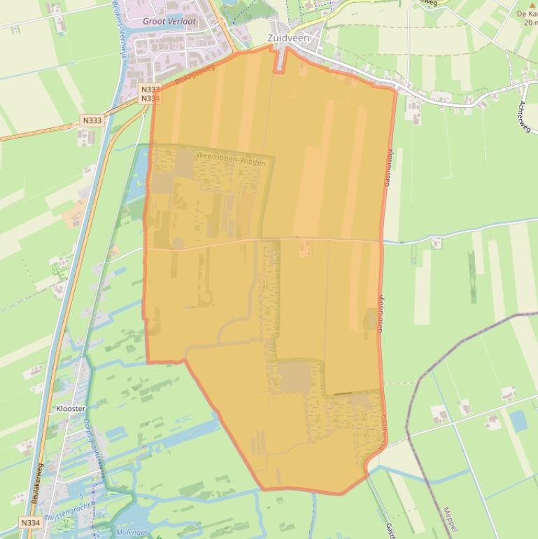Kaart van postcodegebied 8343VA.