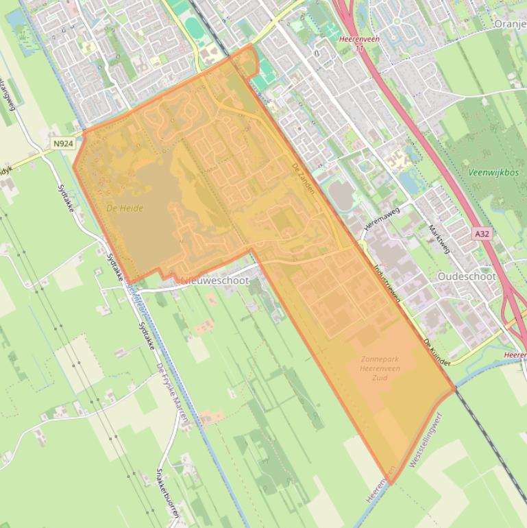 Kaart van postcodegebied 8445.