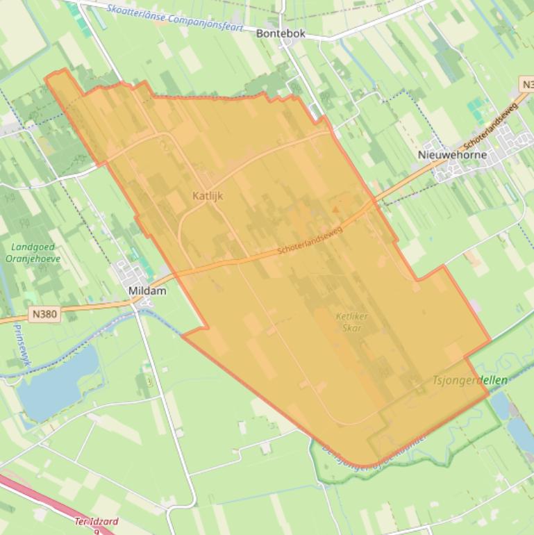 Kaartafbeelding, ingezoomd op postcodegebied 8455.