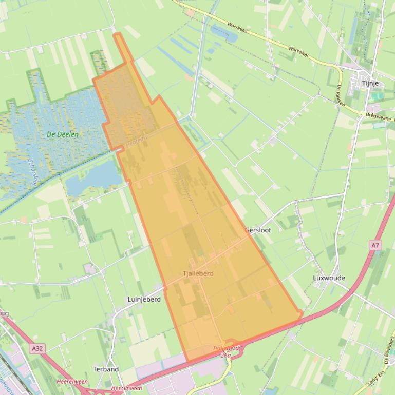 Kaart van postcodegebied 8458.