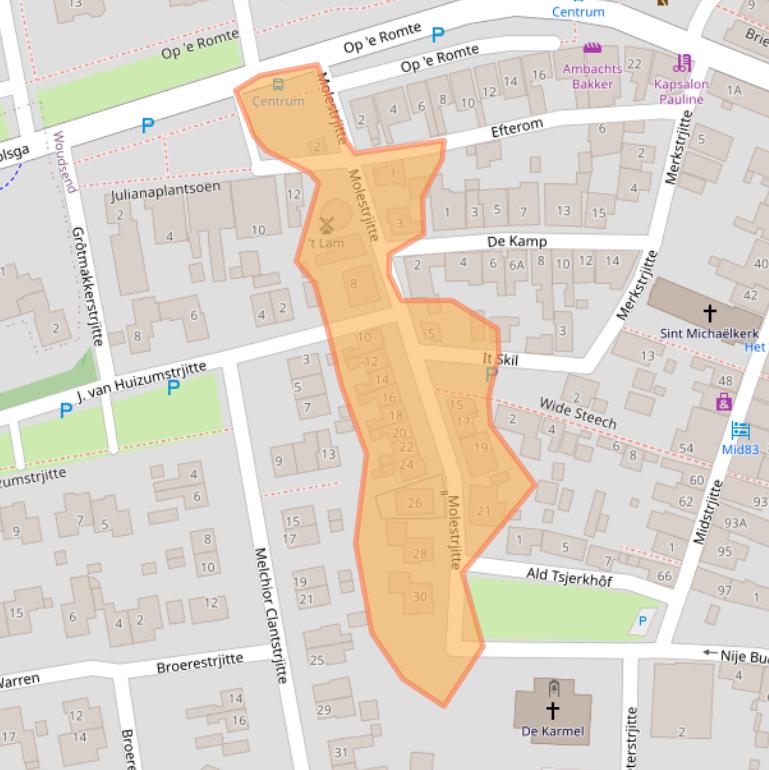 Kaart van postcodegebied 8551NZ.