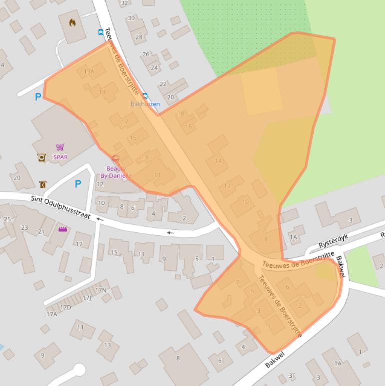 Kaart van postcodegebied 8574SB.