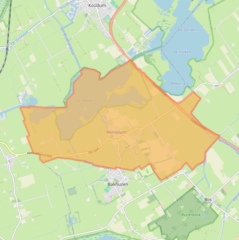 Kaart van postcodegebied 8584.
