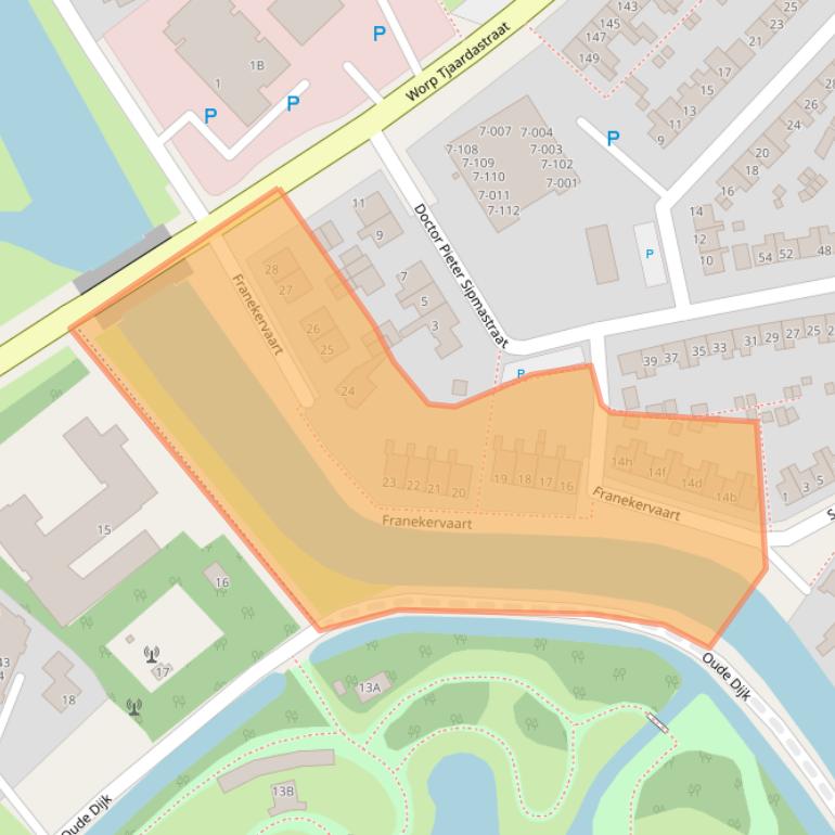 Kaart van postcodegebied 8602AA.