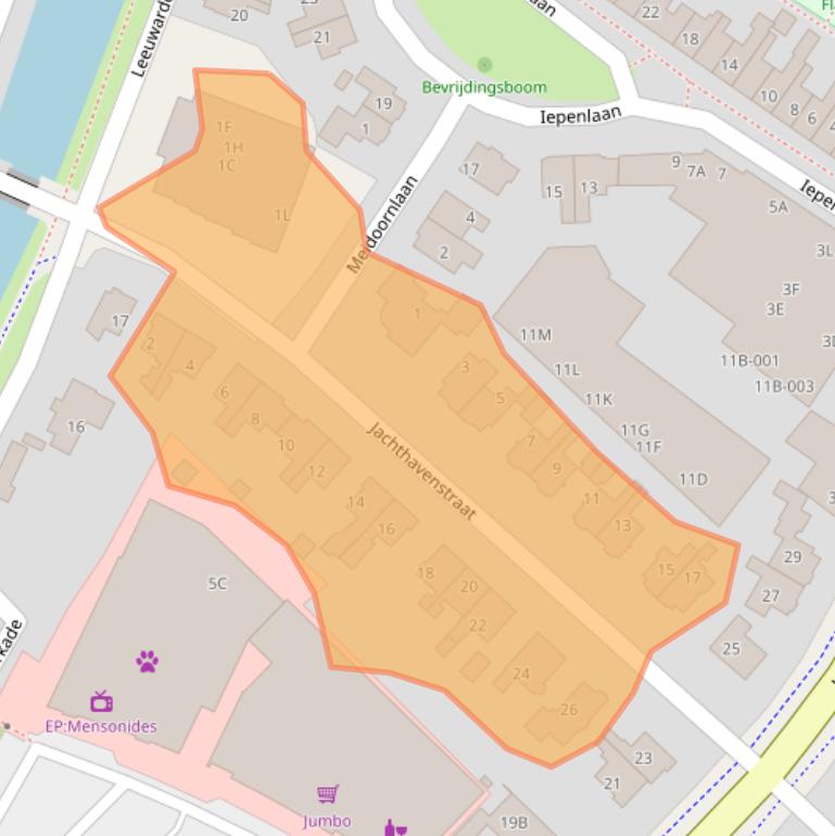 Kaart van postcodegebied 8603CJ.