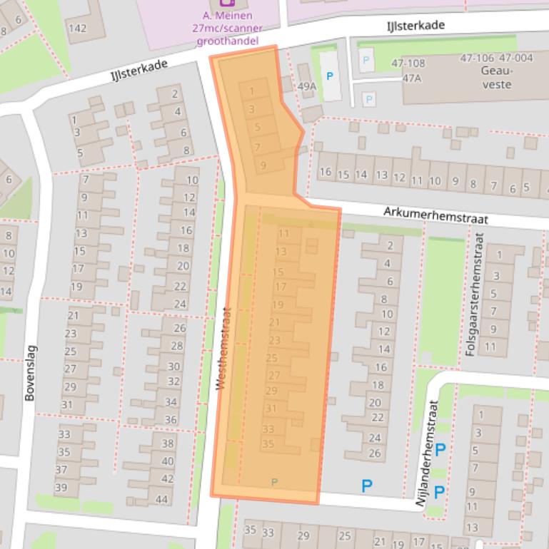 Kaart van postcodegebied 8608BD.