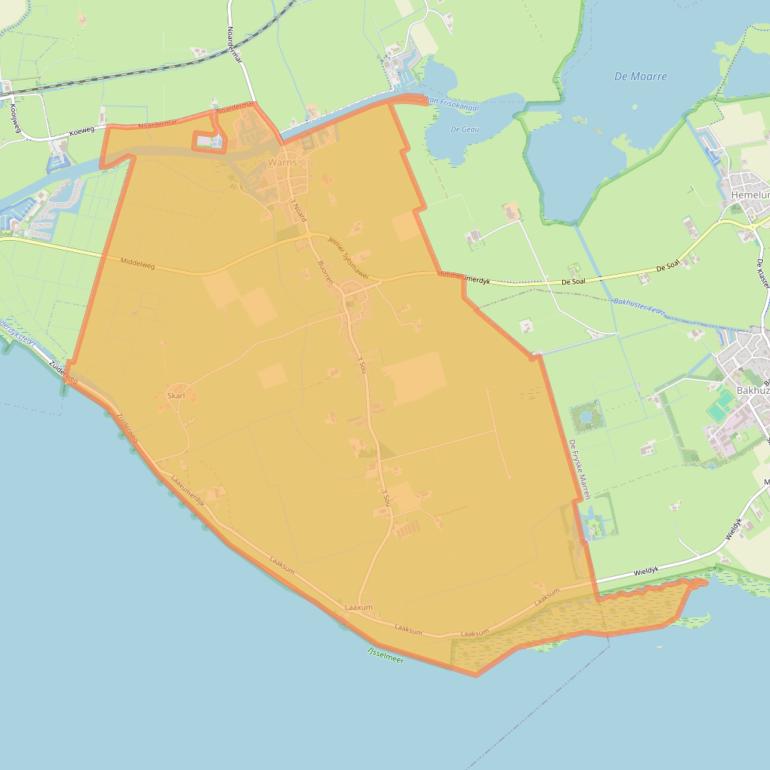 Kaart van postcodegebied 8721.