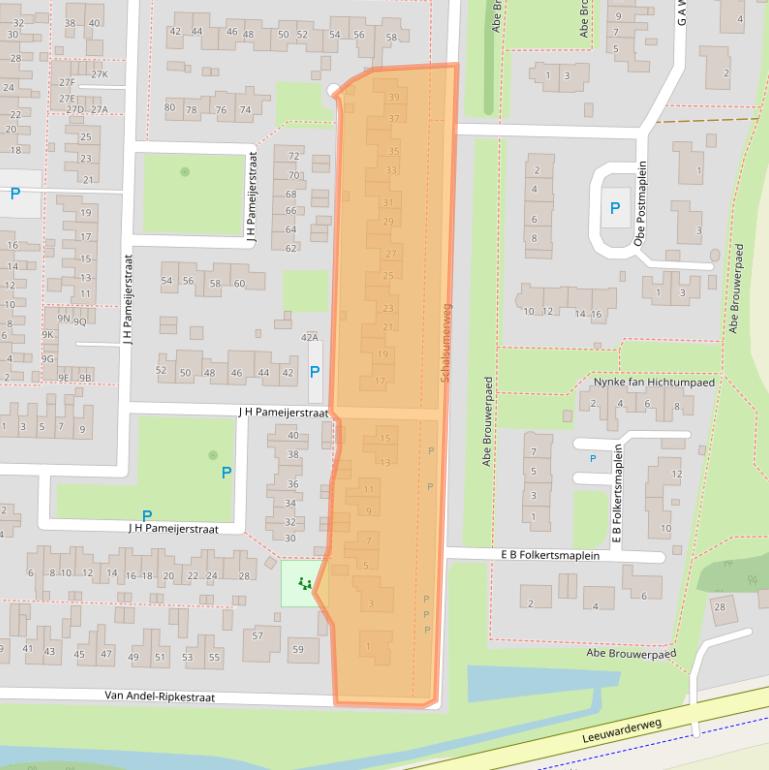 Kaart van postcodegebied 8802XD.